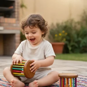 Este chico está muy feliz con su nueva Sonaja Rodante