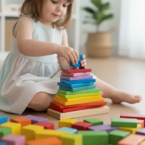 Niña jugando con Torre de encastre_