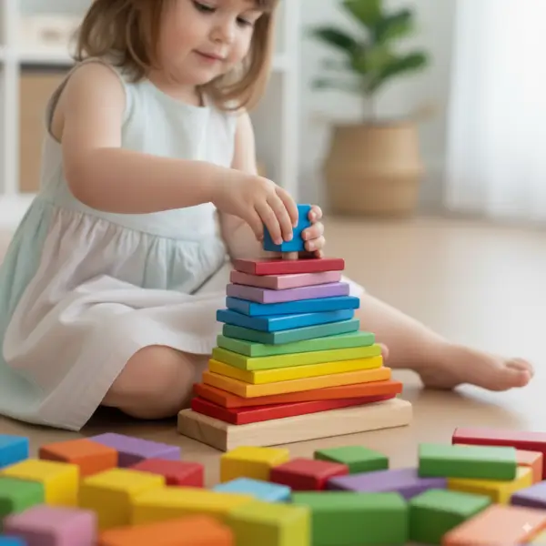 Niña jugando con Torre de encastre_