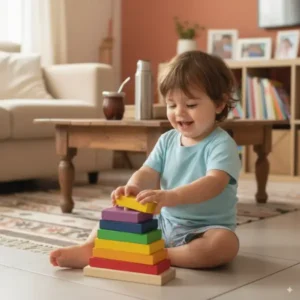 Niño jugando con Torre encastre 6 piezas
