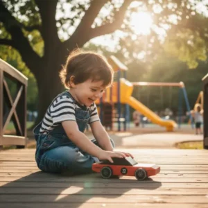 Niño jugando con autito dodge