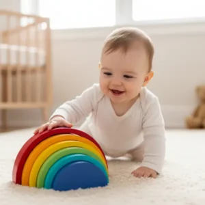 Niño jugando con juguete arcoiris de 6 piezas