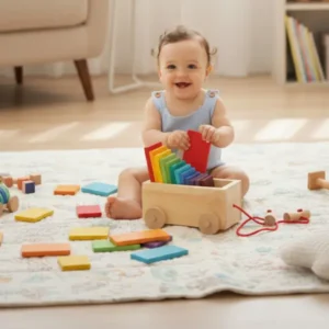 Niño jugando con su nuevo Carrito Arcoiris