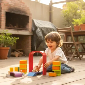 Niño jugando en su Lubricentro de madera